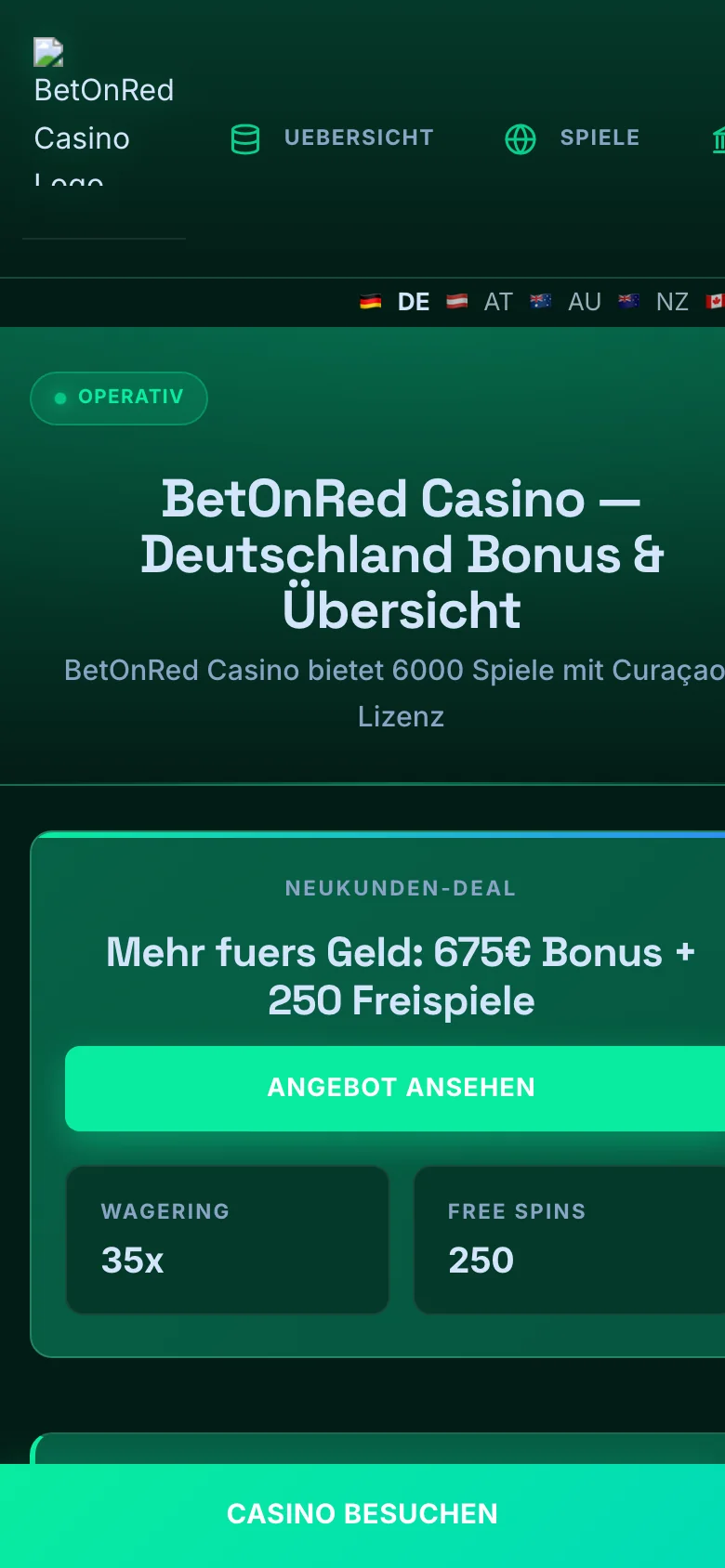 BetOnRed Casino mobile lobby screenshot